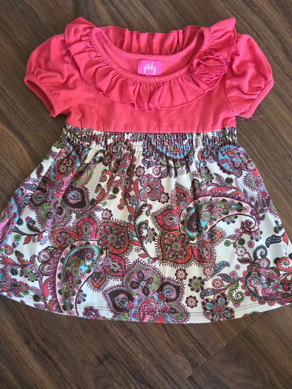 Pinky Bright Pink Ruffle Paisley Baby Top